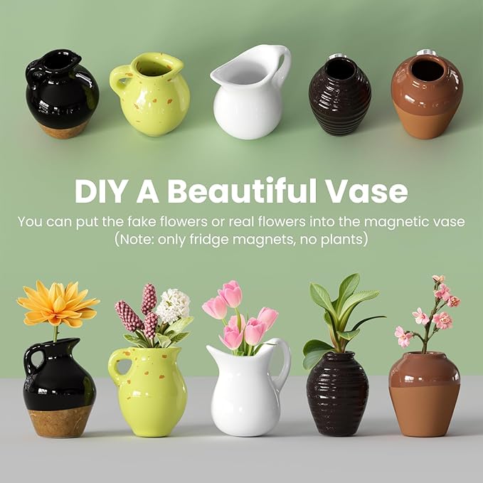 🌸Charming Mini Ceramic Vase Fridge Magnets - Plant Decor