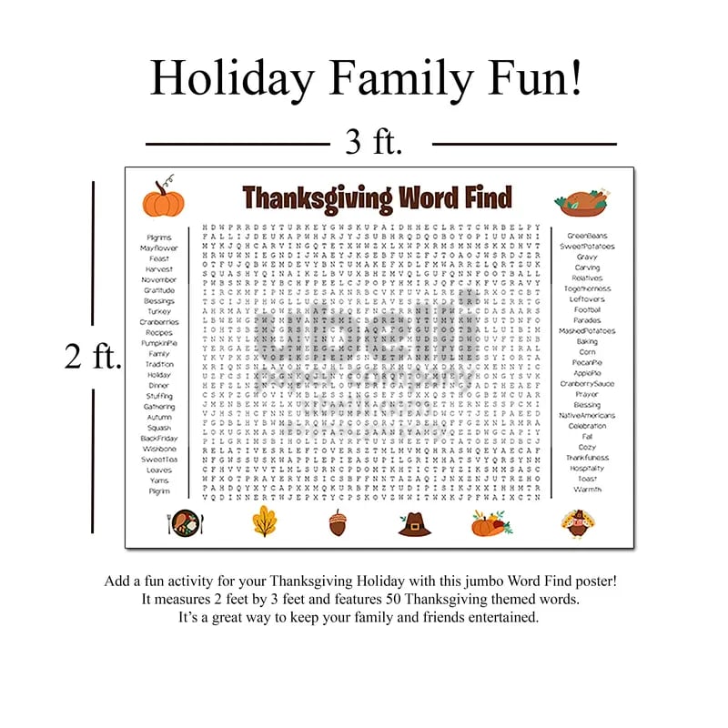 🎉 Jumbo Thanksgiving Word Search Poster(🎉Giant 36"x24" Wall Game)