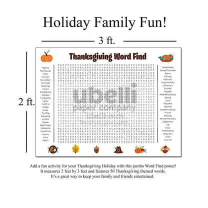 🎉 Jumbo Thanksgiving Word Search Poster(🎉Giant 36"x24" Wall Game)