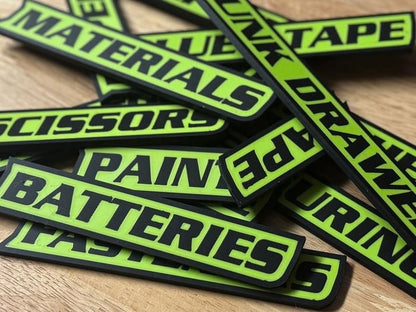 Custom Premium Magnetic Toolbox Labels for Tool Organization - 12 Pack of High Quality 3D Printed Personalized Magnets