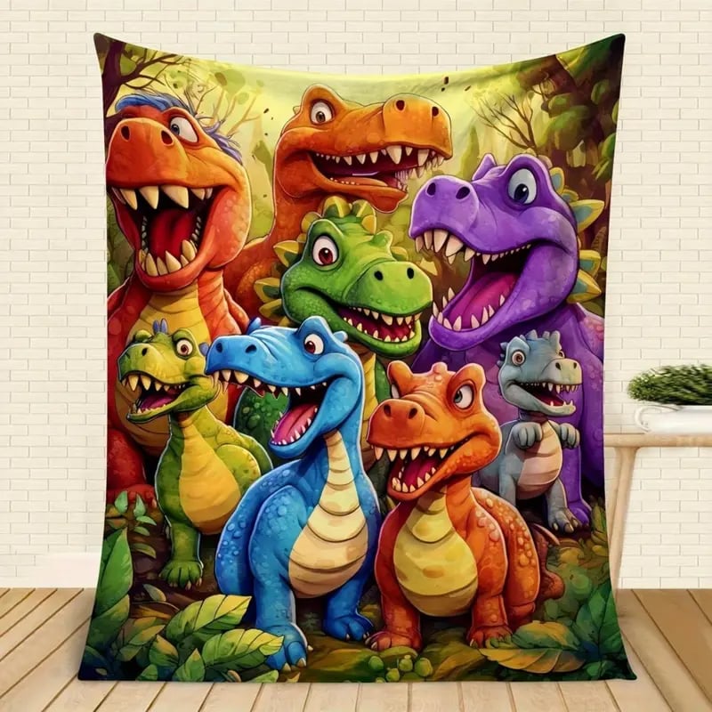 Soft Funny Throw Blanket Cute Smiling Dinosaurs HD Digital Print Flannel
