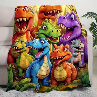 Soft Funny Throw Blanket Cute Smiling Dinosaurs HD Digital Print Flannel