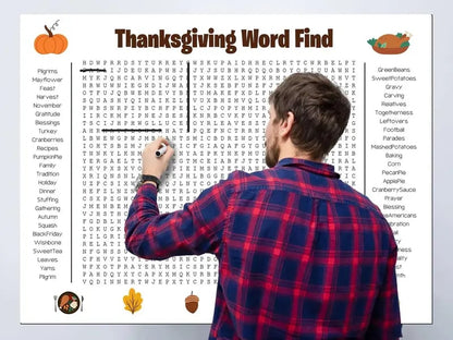 🎉 Jumbo Thanksgiving Word Search Poster(🎉Giant 36"x24" Wall Game)